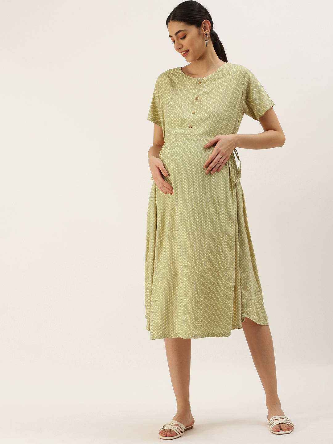 

Nejo Geometric Printed Maternity A-Line Dress, Beige