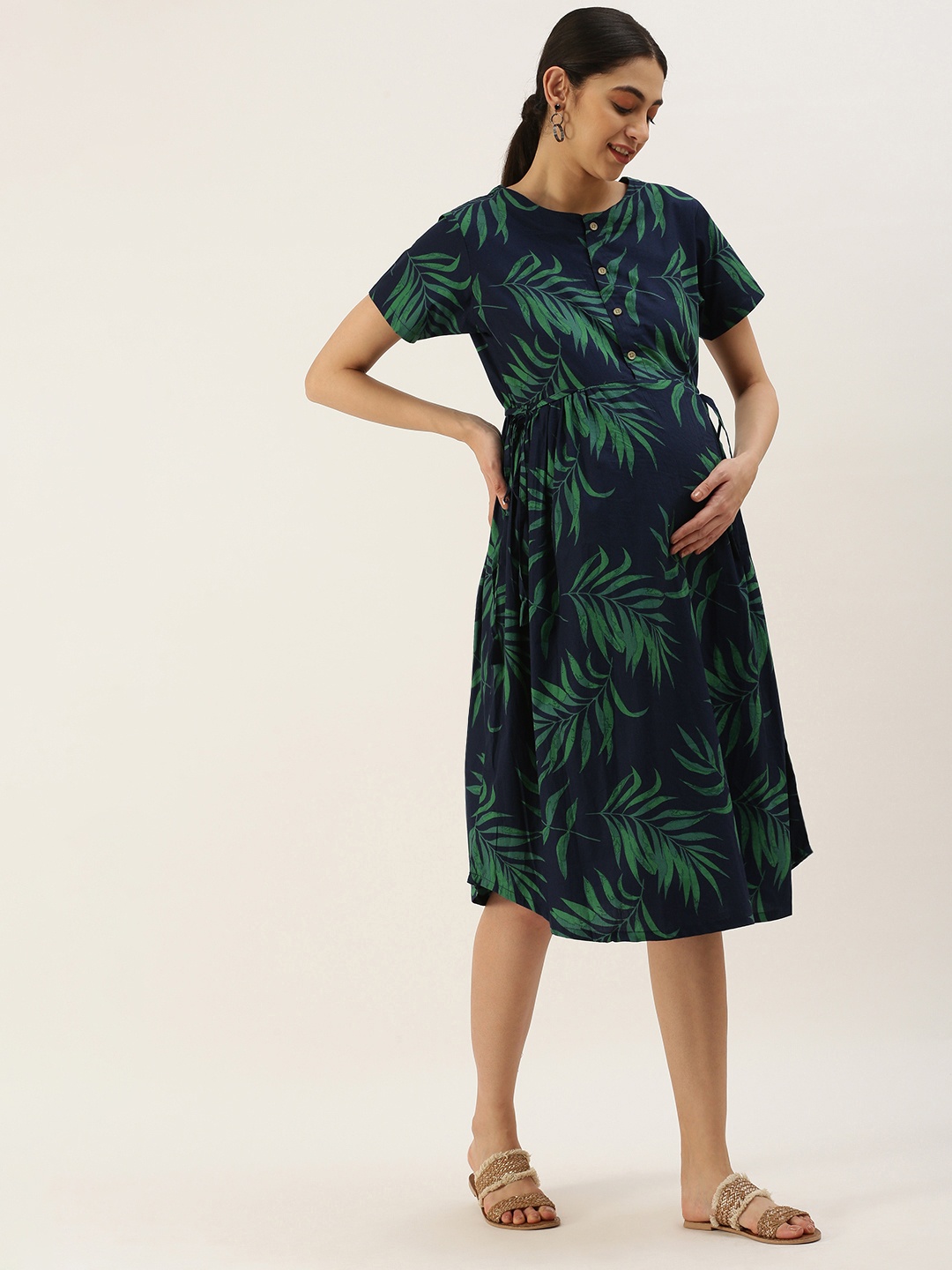 

Nejo Floral Printed Maternity A-Line Dress, Navy blue