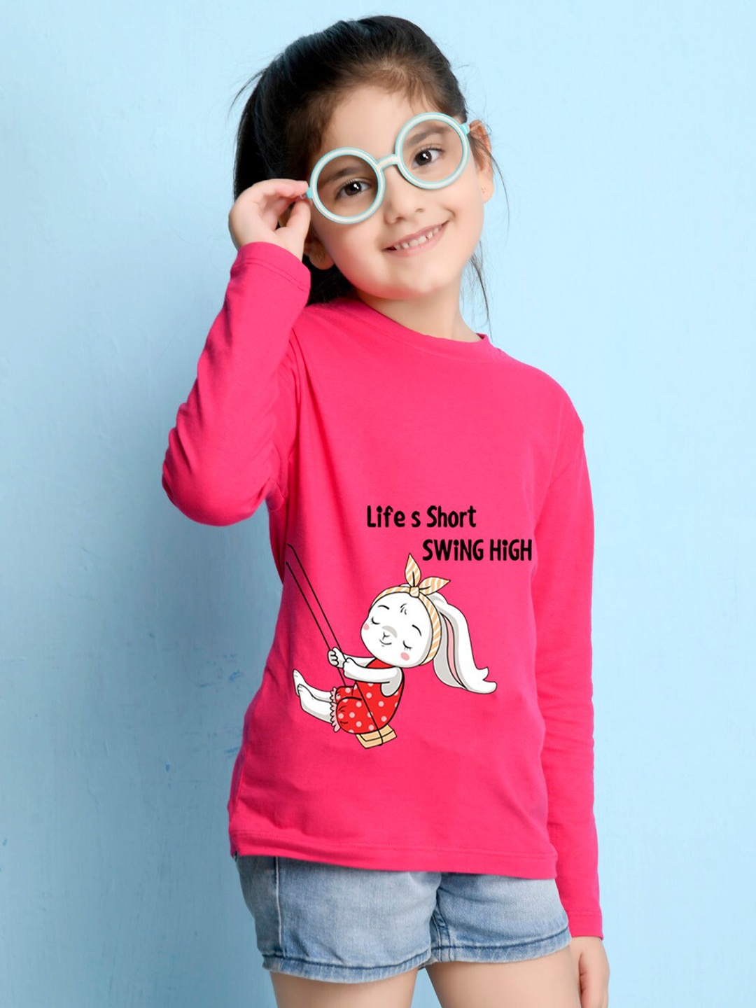 

NUSYL Girls Pink Graphic Printed Long Sleeves T-shirt