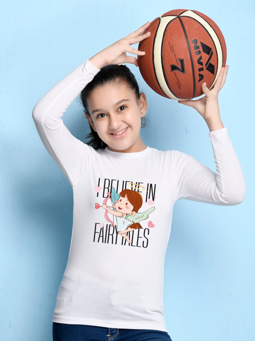 

NUSYL Girls White Polo Collar Applique T-shirt