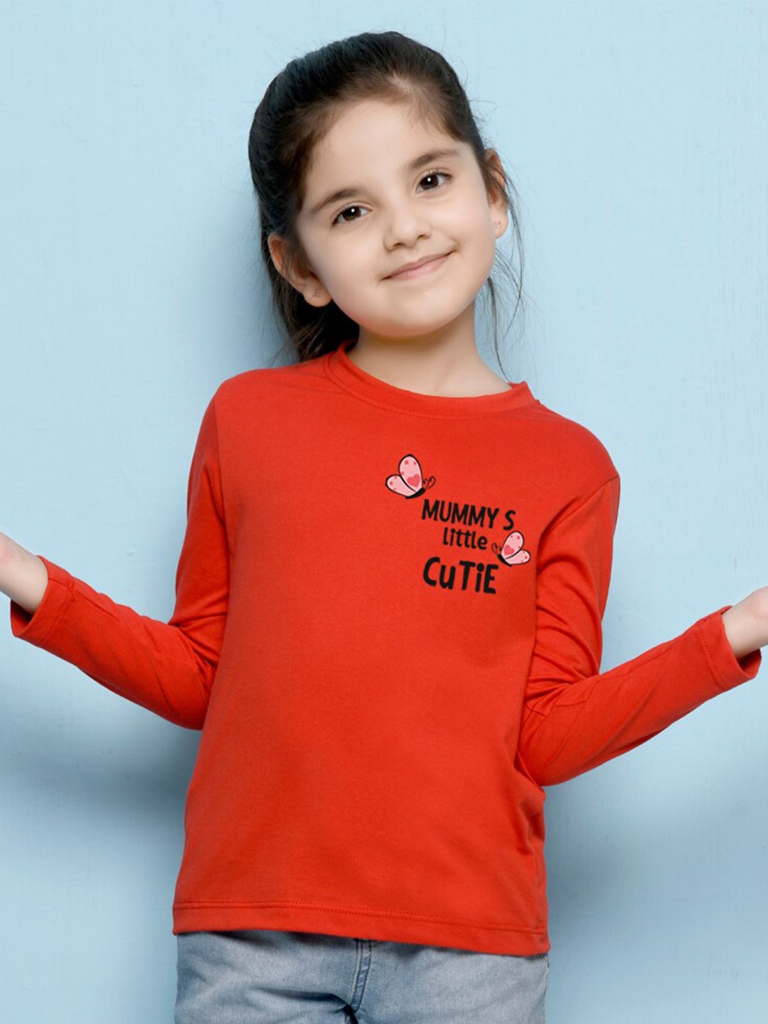 

NUSYL Girls Red Typography T-shirt