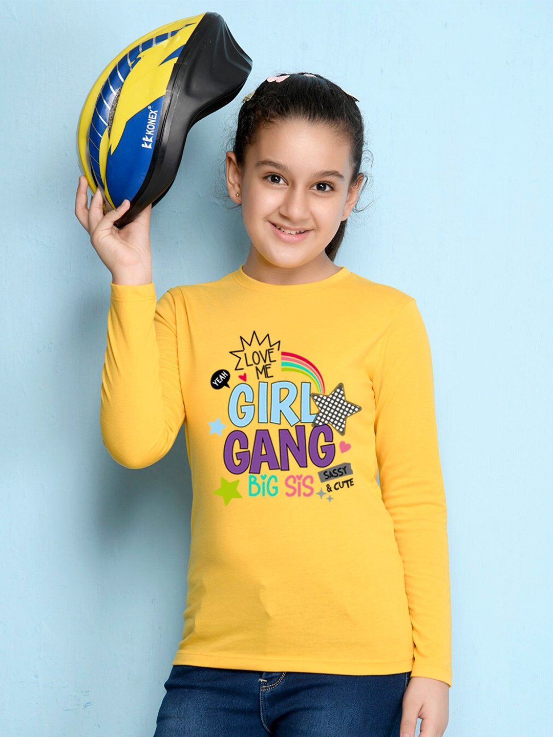 

NUSYL Girls Yellow Typography T-shirt