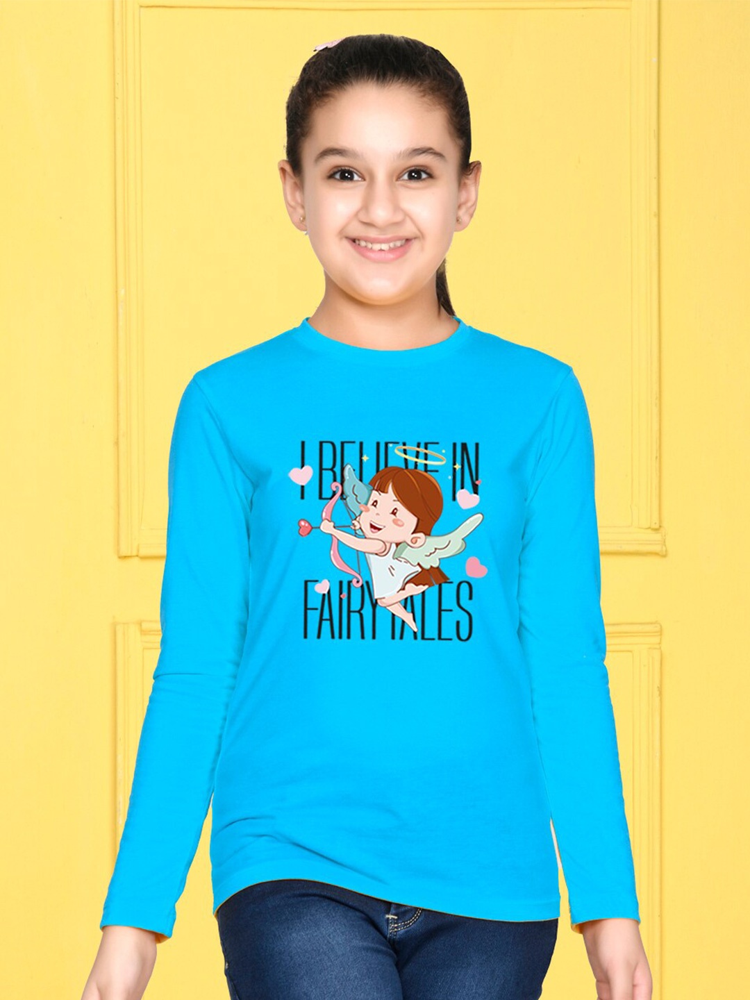 

NUSYL Girls Blue Typography Printed T-shirt