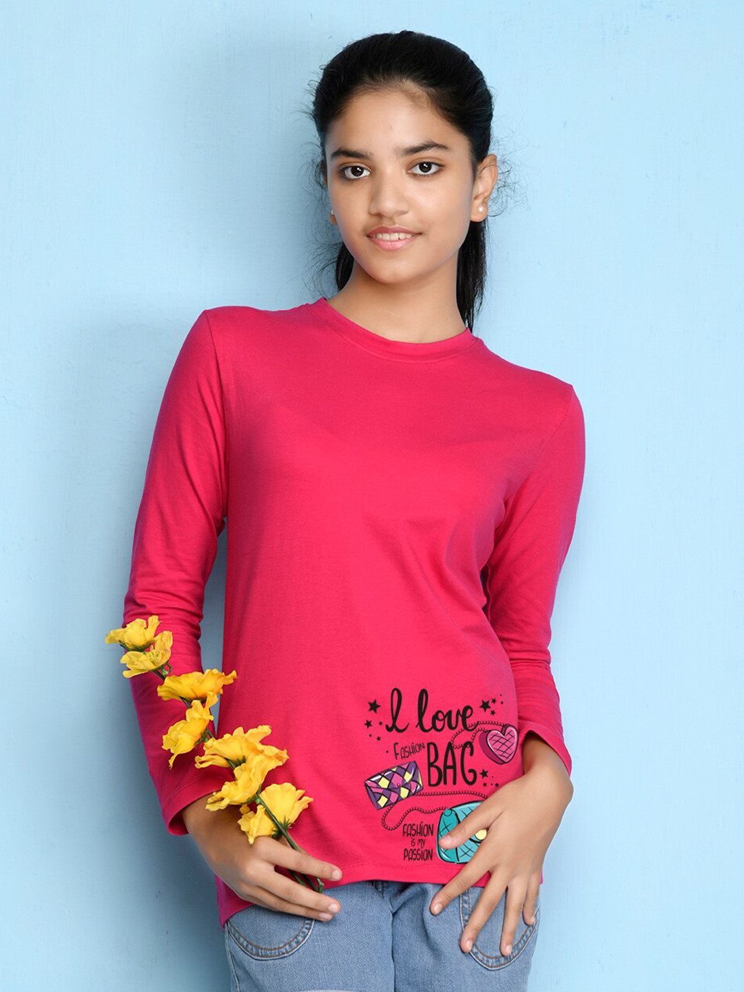 

NUSYL Girls Pink Typography T-shirt