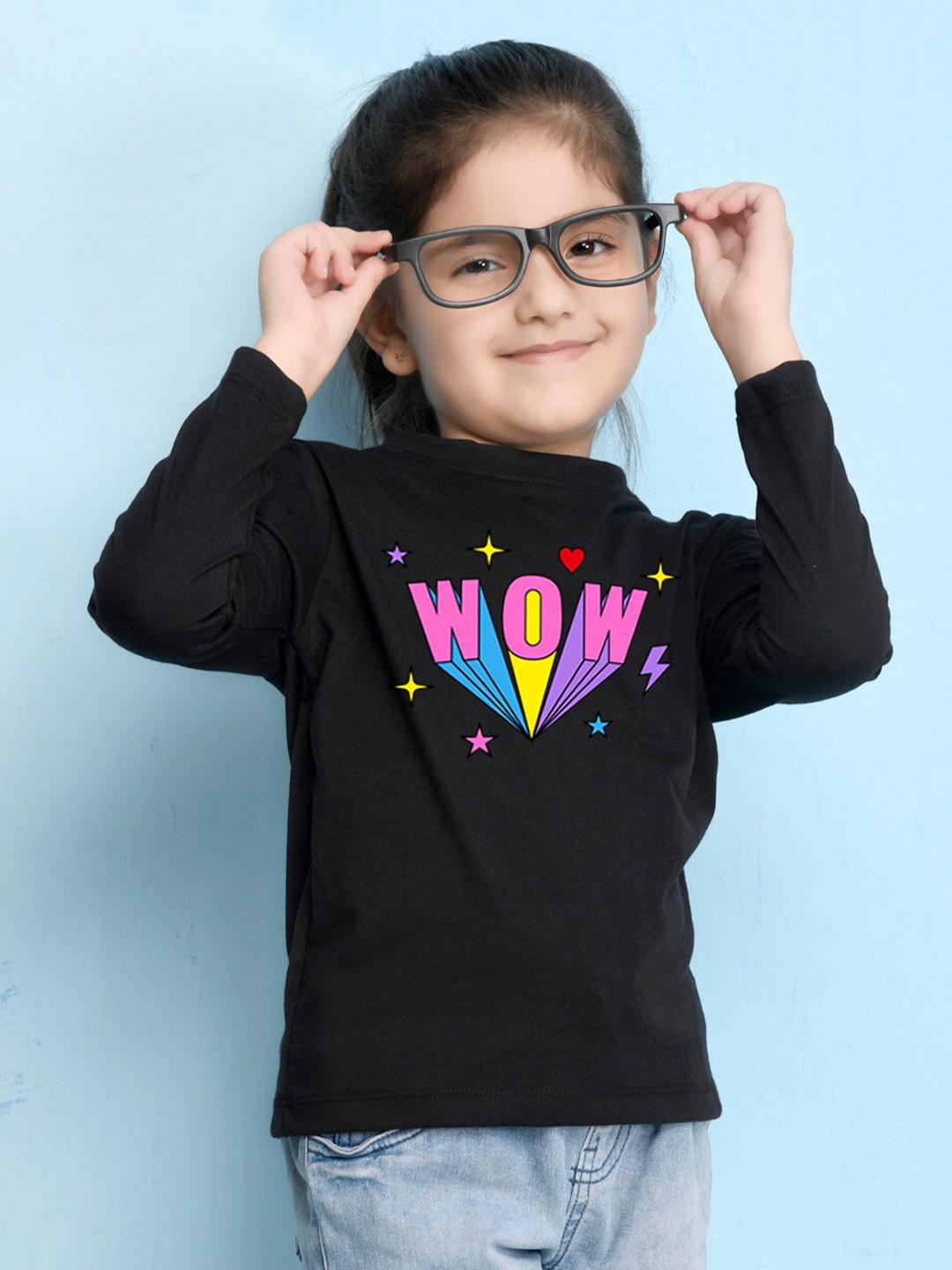 

NUSYL Girls Black Printed T-shirt