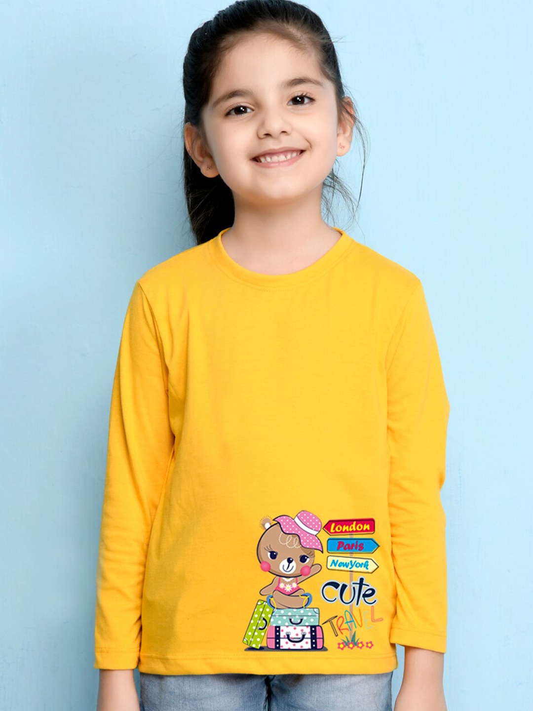 

NUSYL Girls Yellow Drop-Shoulder Sleeves T-shirt