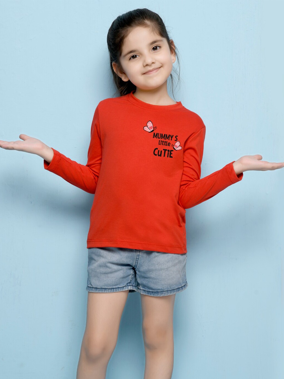 

NUSYL Girls Red Typography T-shirt