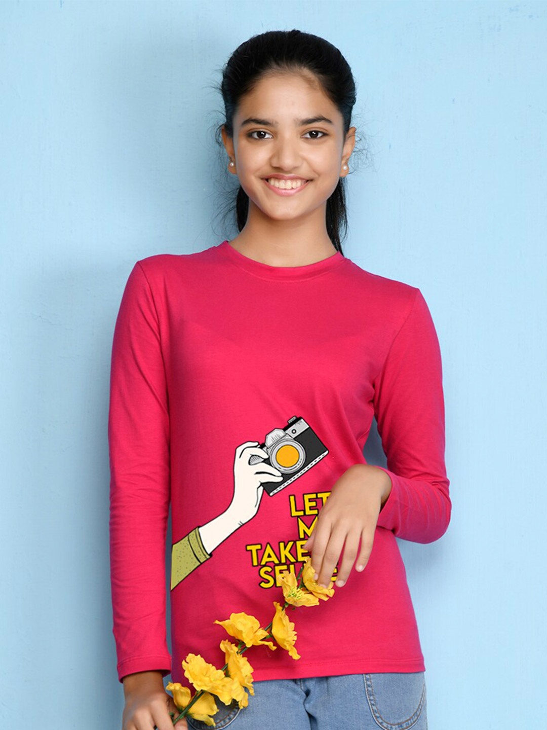 

NUSYL Girls Pink Printed T-shirt
