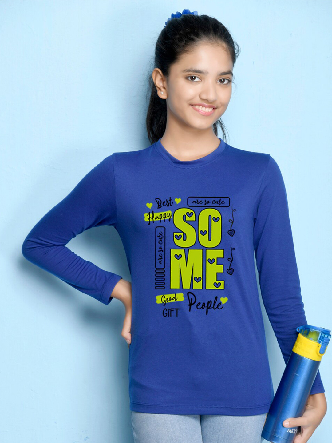 

NUSYL Girls Blue High Neck T-shirt