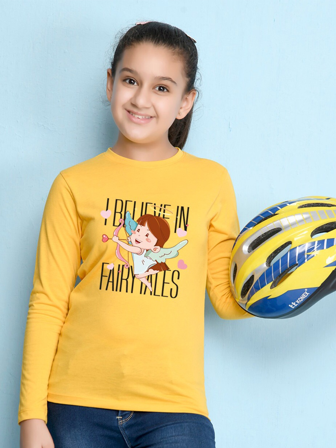 

NUSYL Girls Yellow Printed T-shirt