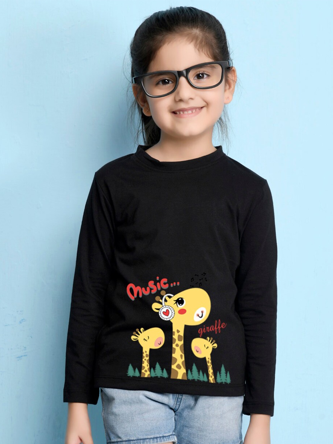 

NUSYL Girls Black Printed T-shirt