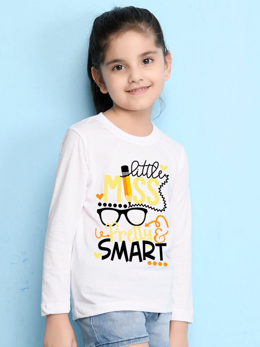 

NUSYL Girls White Typography T-shirt