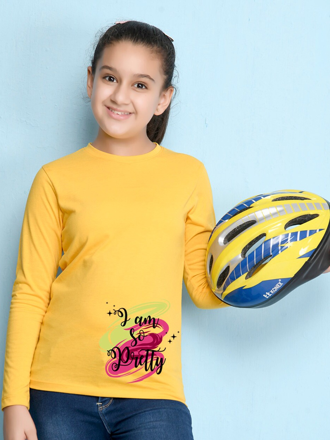 

NUSYL Girls Yellow Printed T-shirt