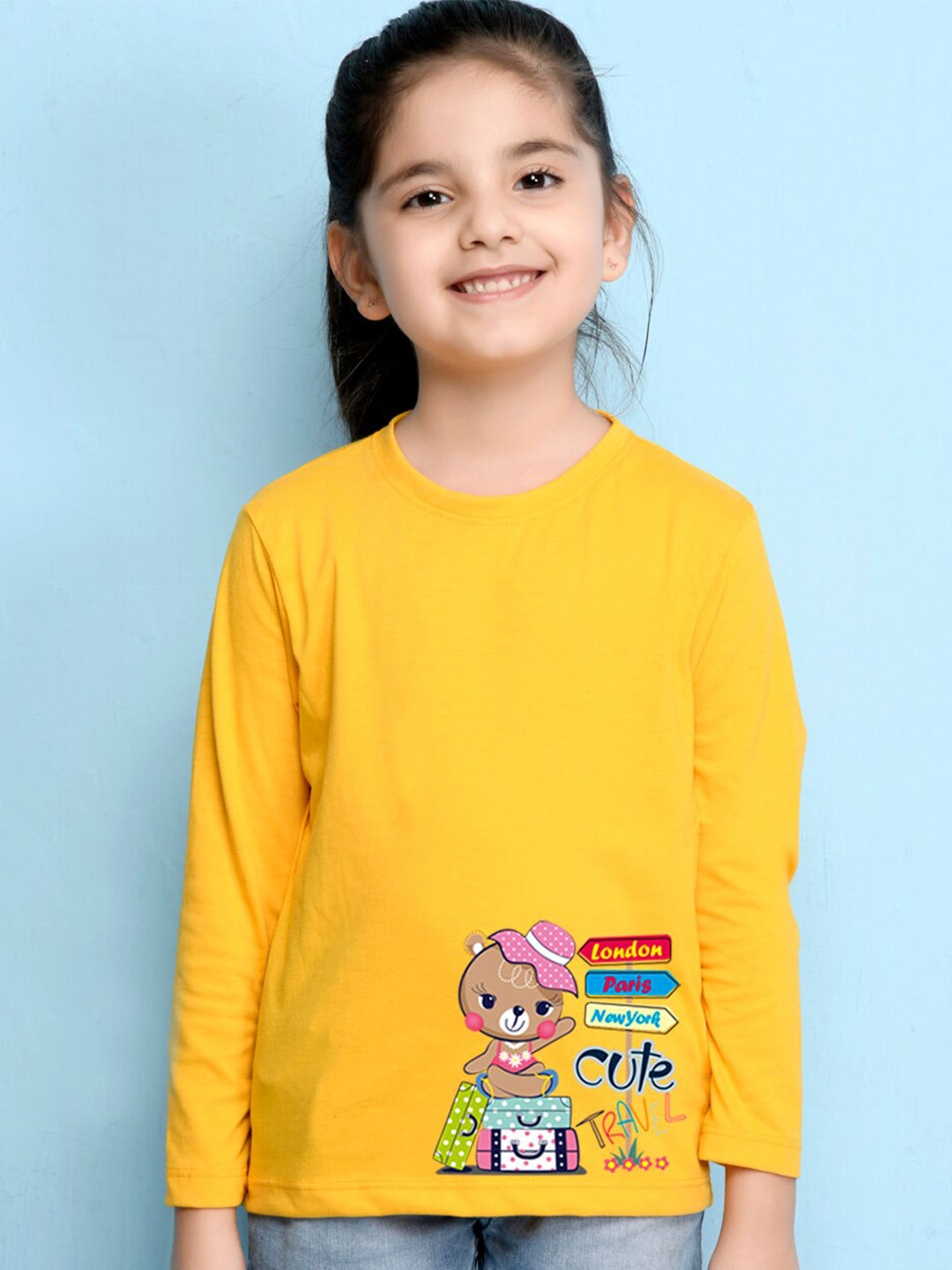 

NUSYL Girls Yellow Printed T-shirt