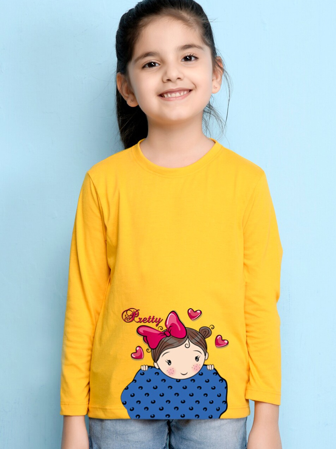 

NUSYL Girls Yellow Printed T-shirt