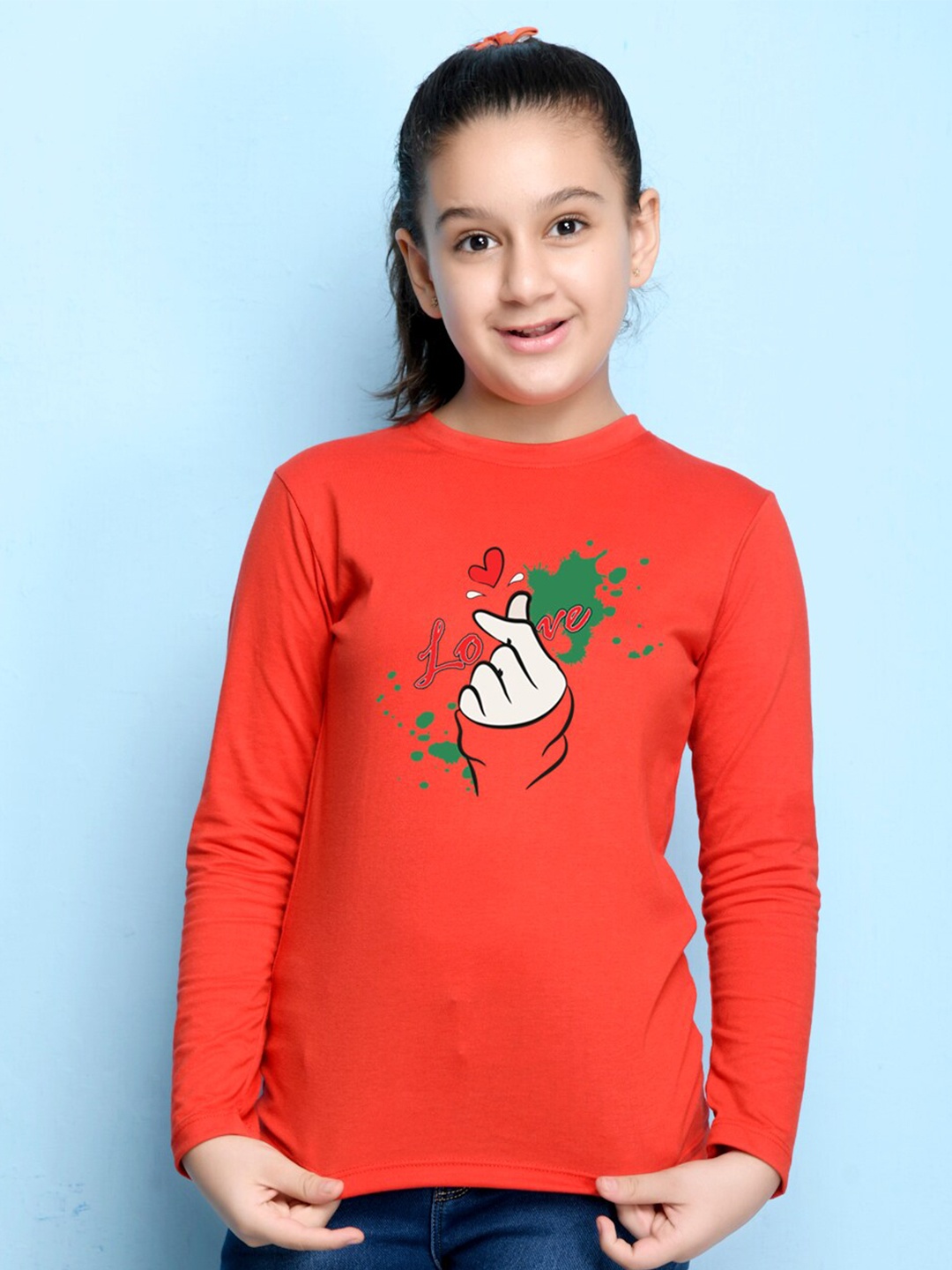 

NUSYL Girls Red Printed T-shirt
