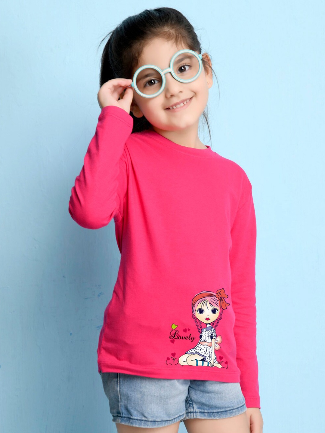 

NUSYL Girls Pink Graphic Print Long Sleeves Cotton T Shirt