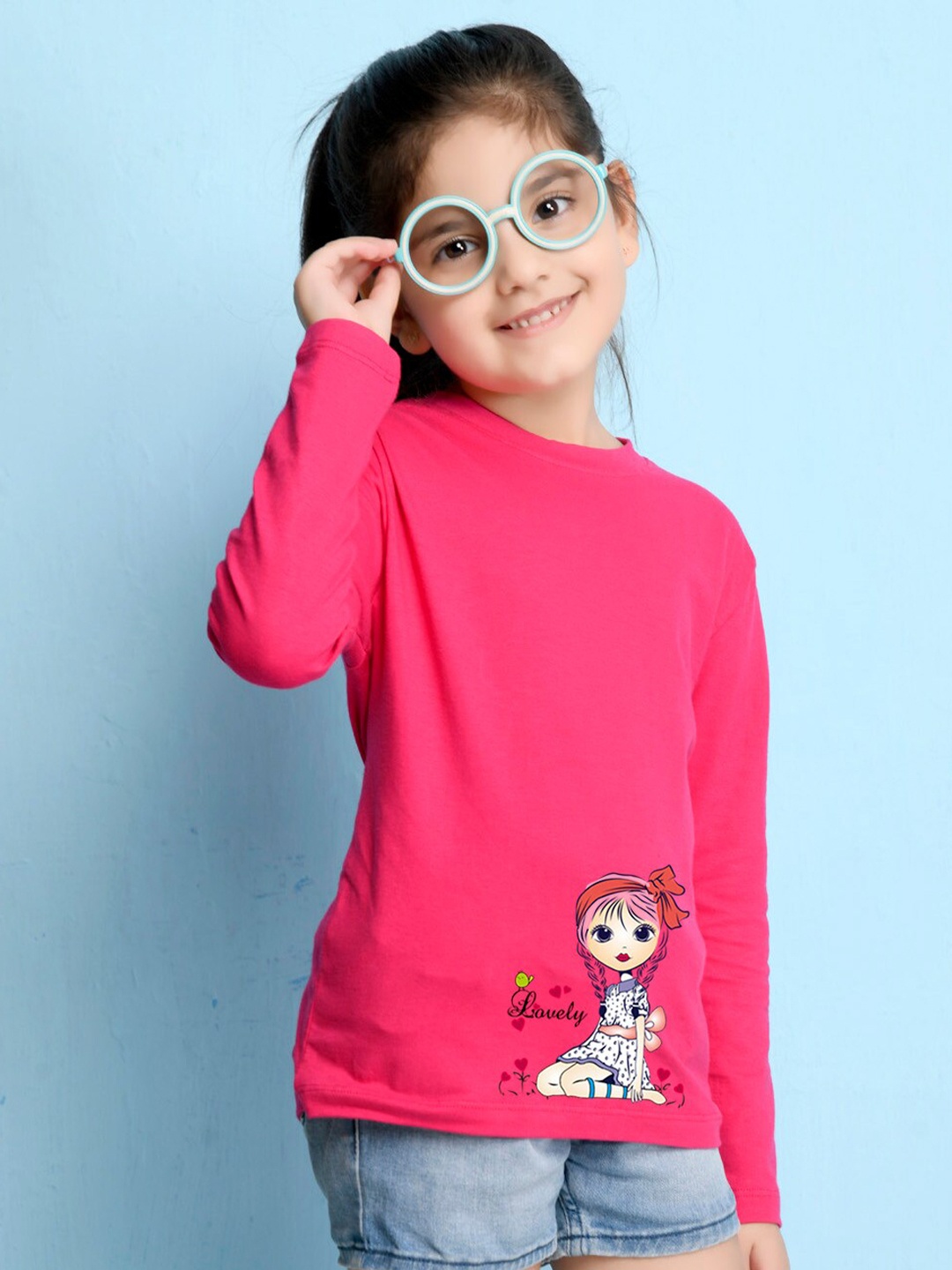 

NUSYL Girls Pink Graphic Print Long Sleeves Cotton T Shirt