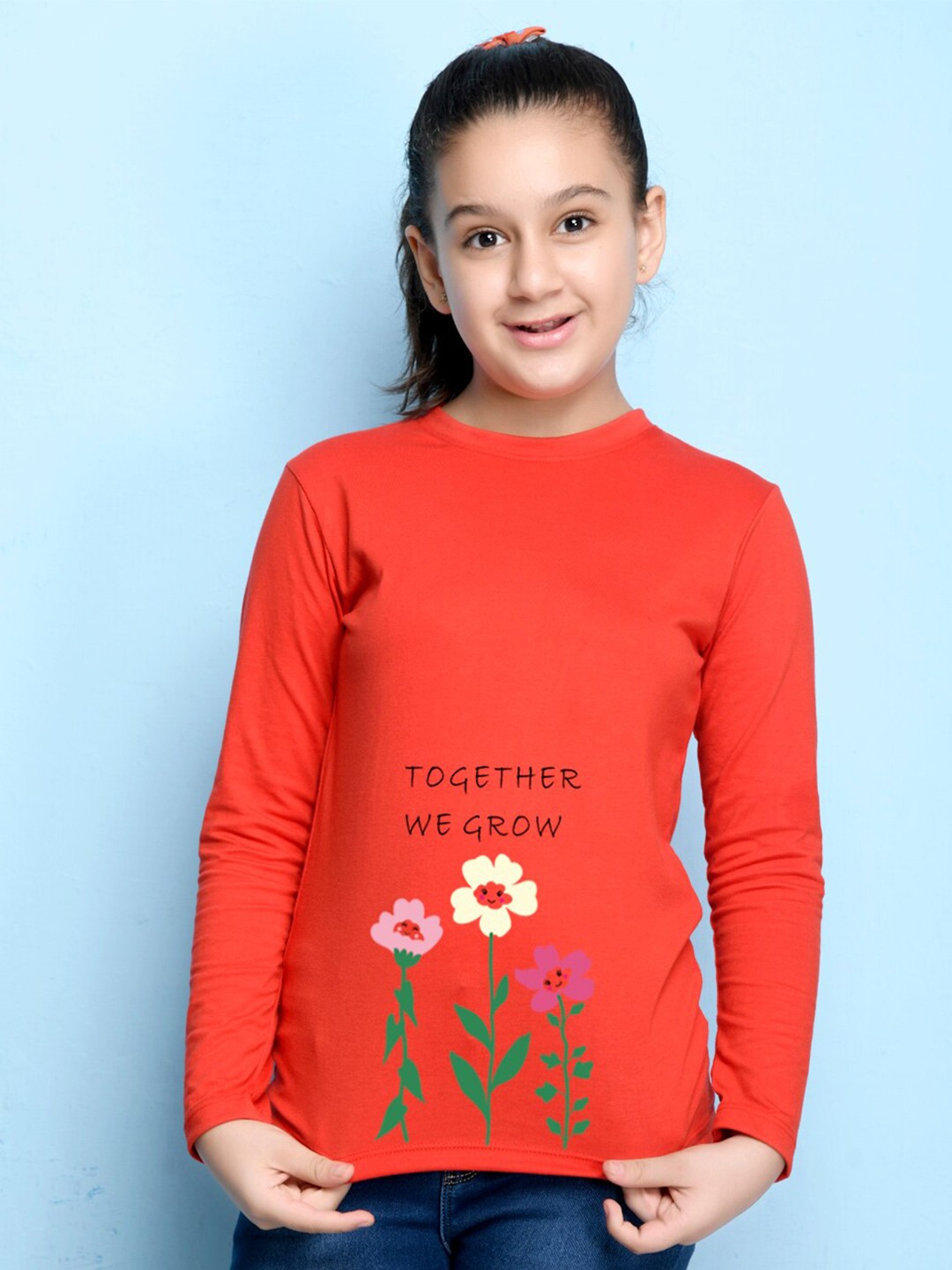 

NUSYL Girls Red Printed T-shirt