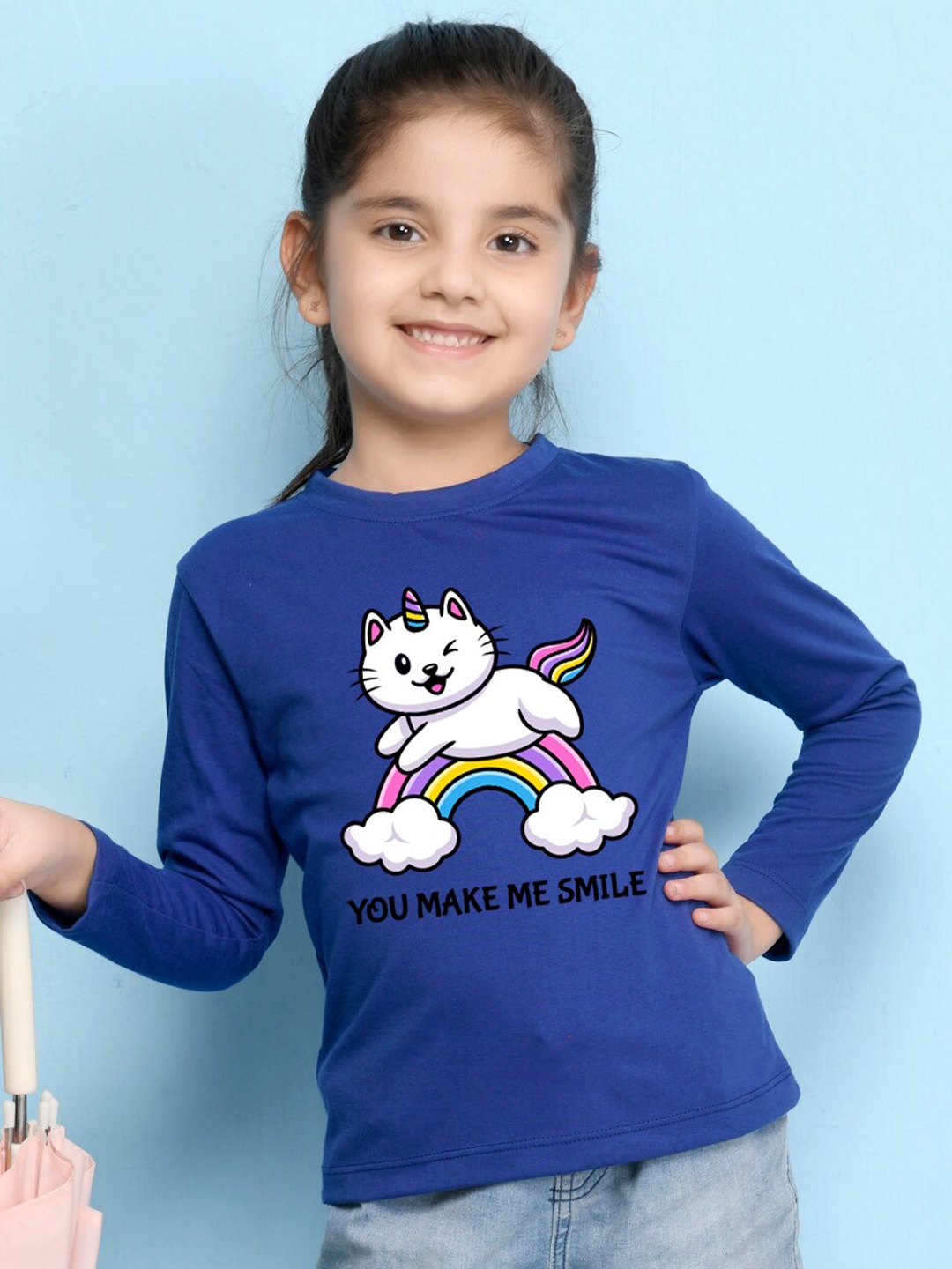 

NUSYL Girls Royal Blue Graphic Print Long Sleeves Cotton T Shirt