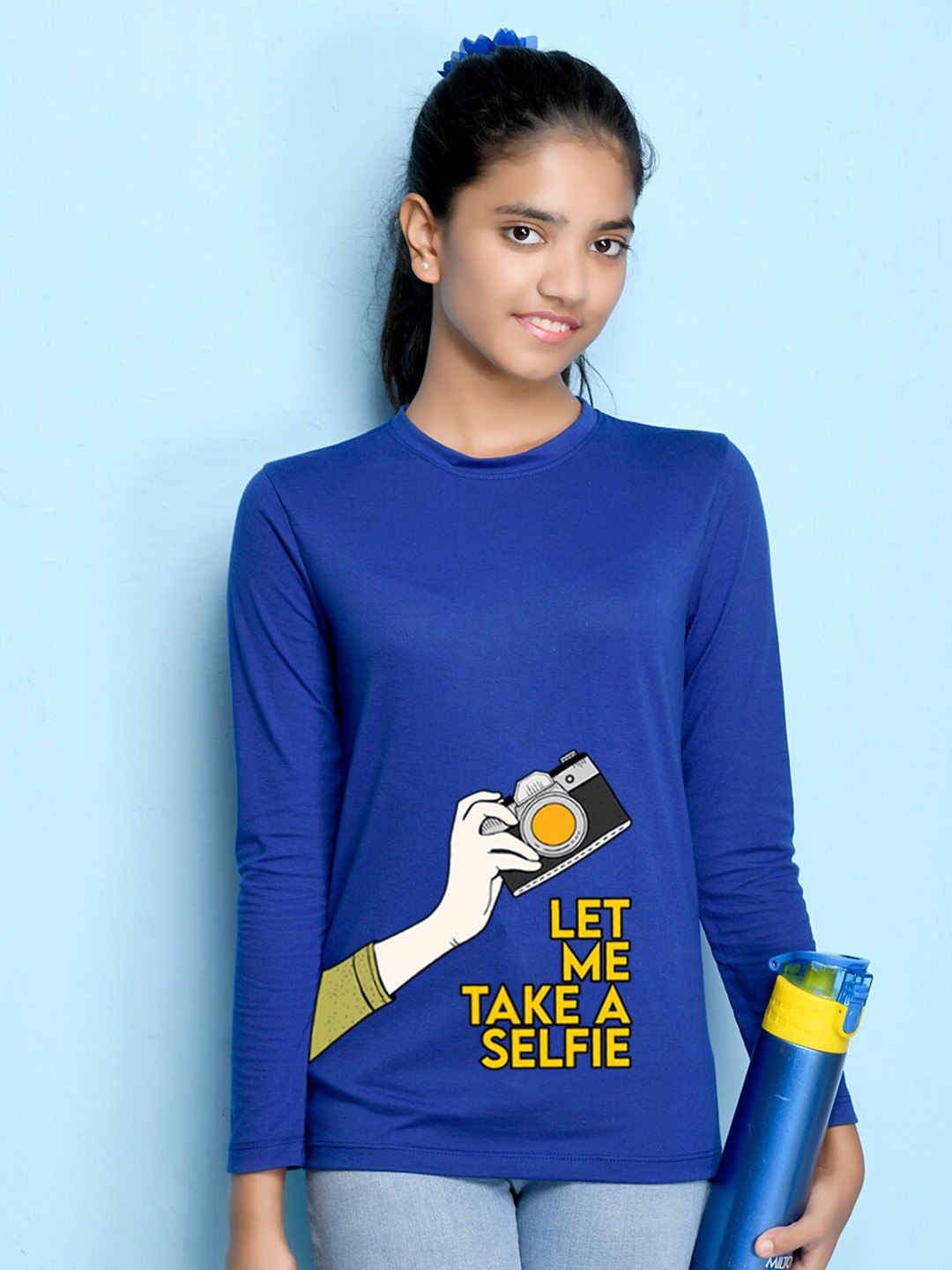 

NUSYL Girls Royal Blue Graphic Print Long Sleeves Cotton T Shirt