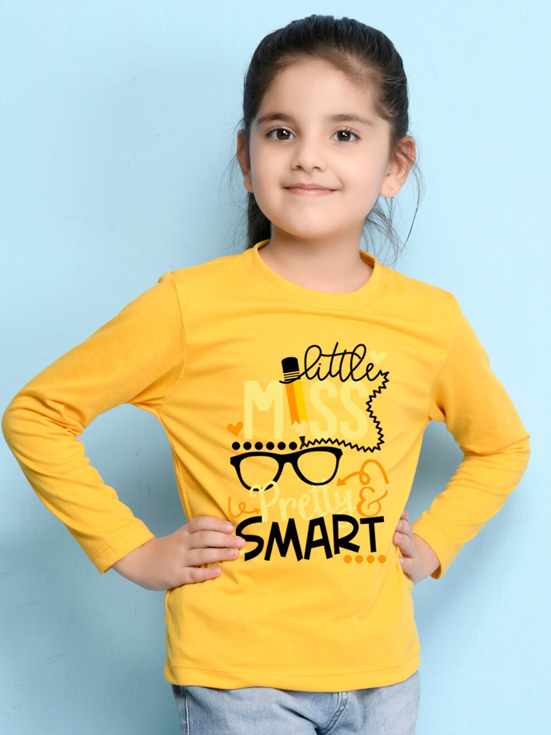 

NUSYL Girls Yellow Printed T-shirt