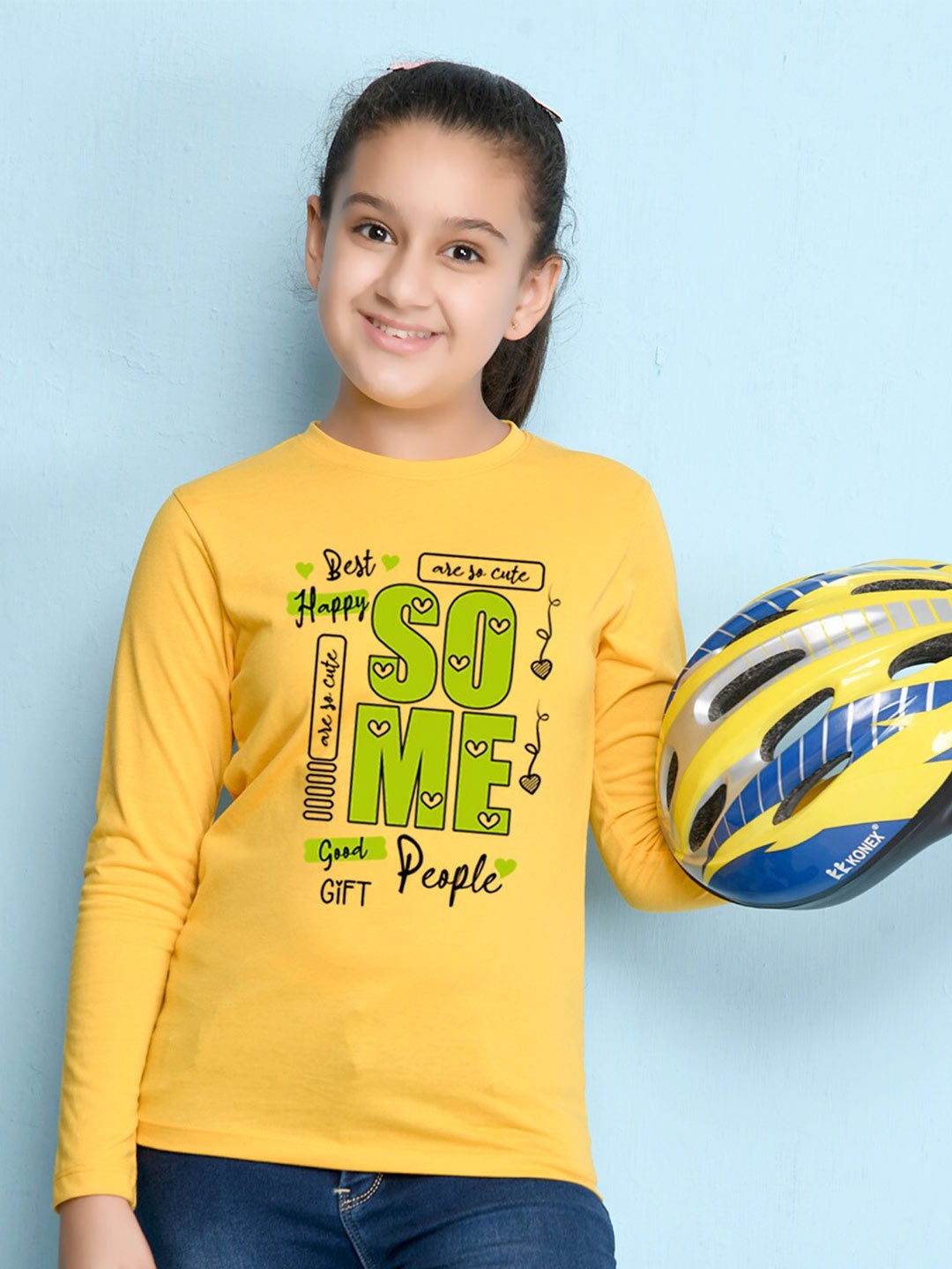 

Nusyl Girls Yellow Typography Printed T-shirt