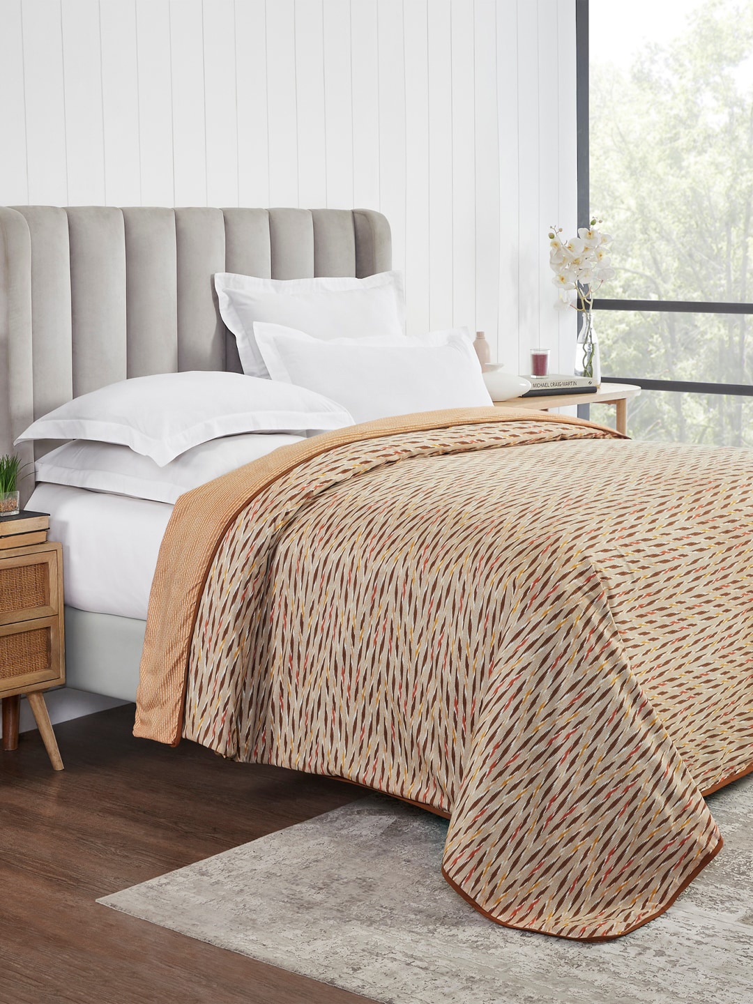 

Trident Brown & Beige Printed 80 GSM AC Room Single Bed Dohar