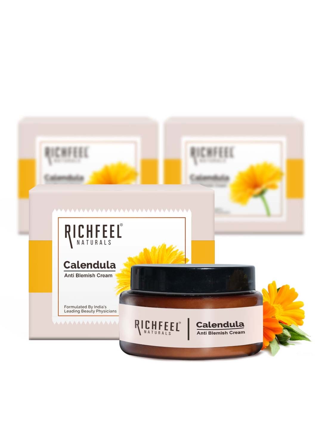 

Richfeel Set of 3 Calendula Anti Blemish Face Creams - 50 g Each, White