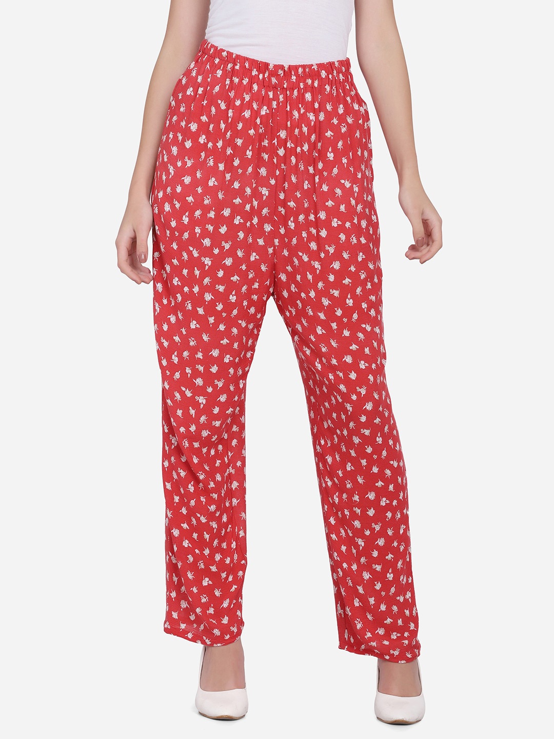 

SAKIA Women Red & White Floral Printed Knitted Palazzos
