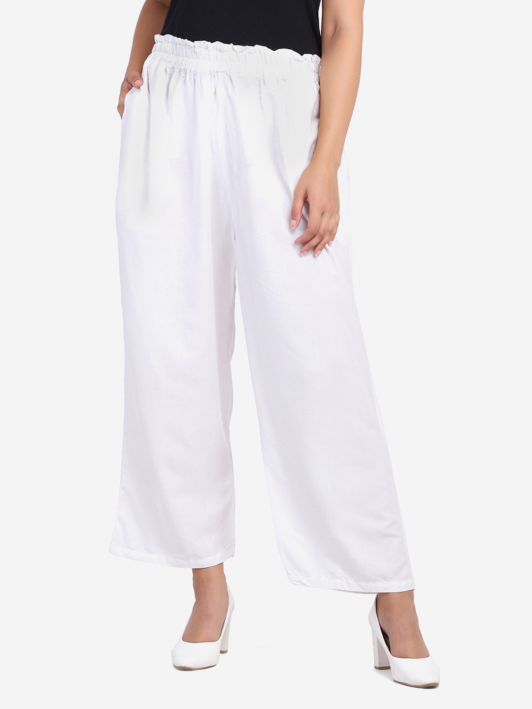 

SAKIA Women White Cotton Solid Knitted Palazzos