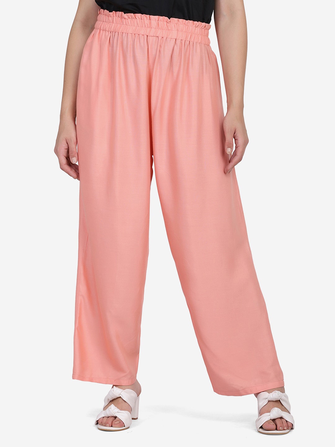 

SAKIA Women Peach-Coloured Cotton Solid Knitted Palazzos