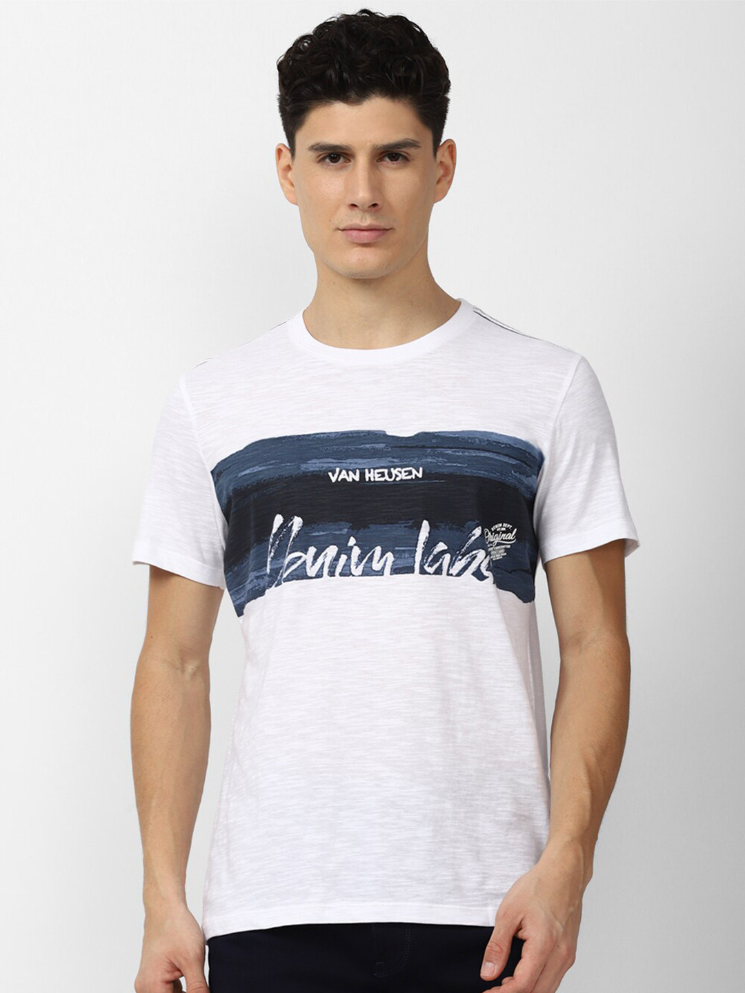 

VAN HEUSEN DENIM LABS Men White Printed Pure Cotton T-shirt