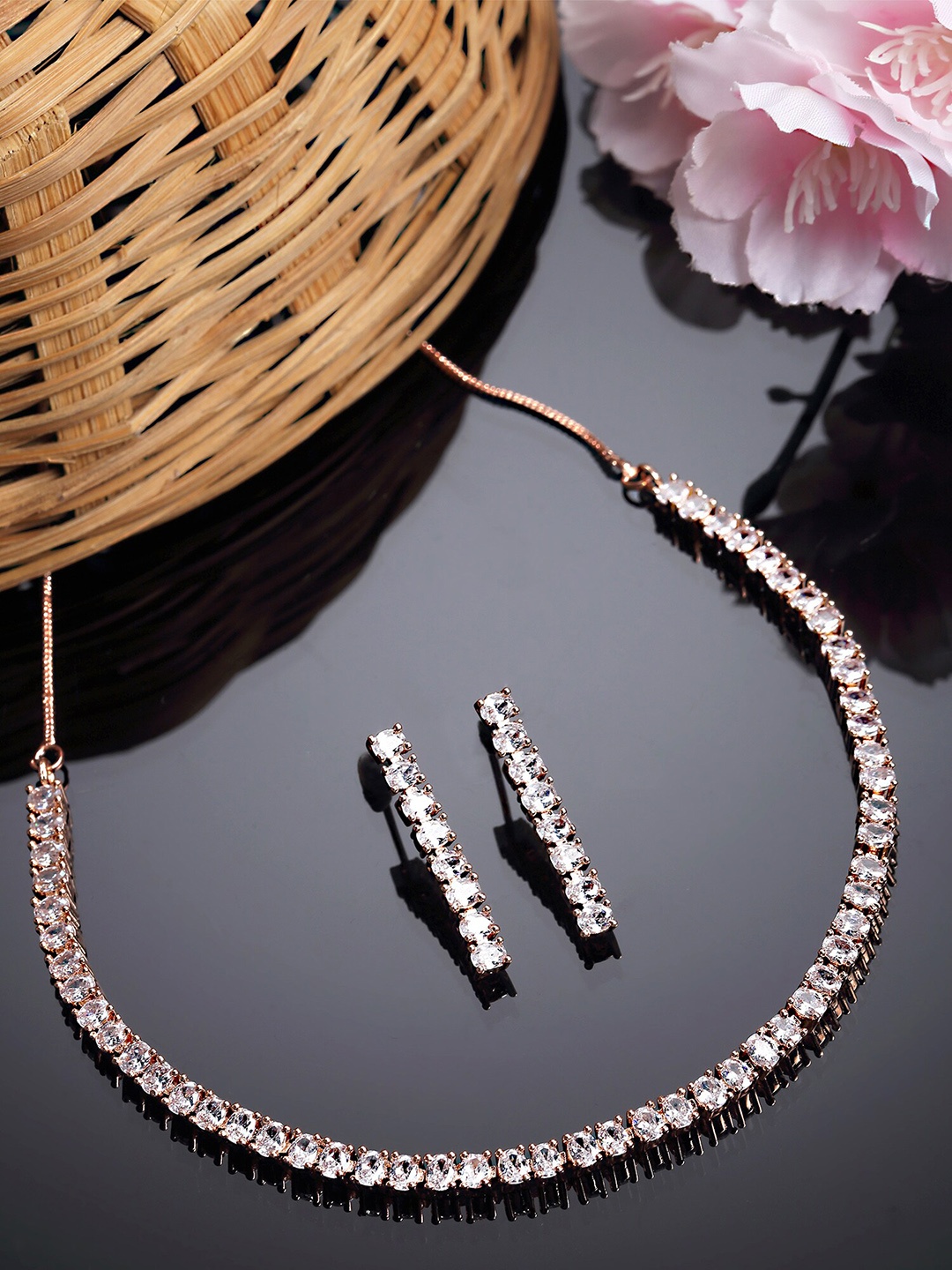 

KARATCART Rose Gold-Plated & White CZ Studded Jewellery Set
