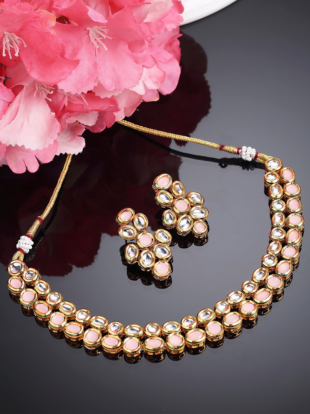 

KARATCART Gold-Plated & Pink Kundan Studded Jewellery Set