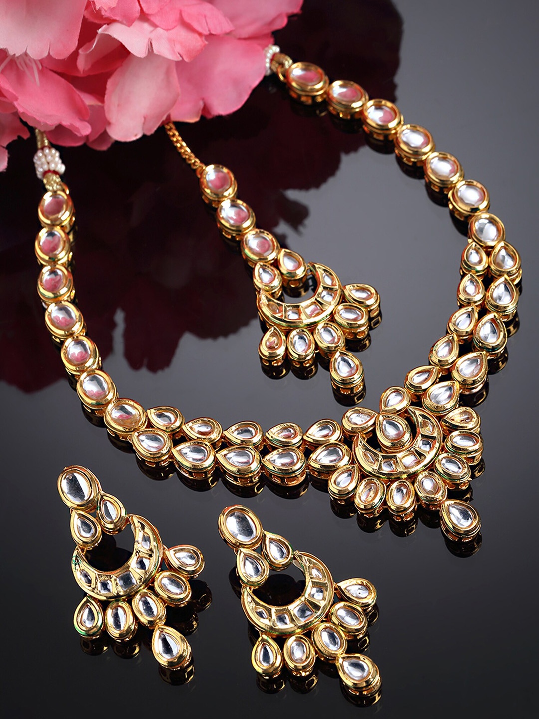 

KARATCART Gold-Plated & White Kundan Studded Jewellery Set