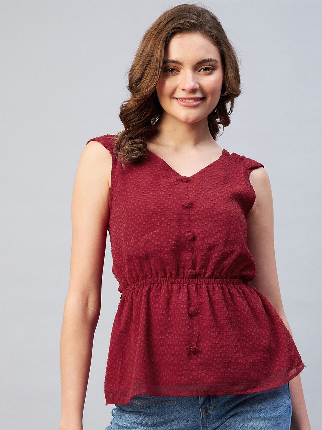 

Marie Claire Red Georgette Cinched Waist Top