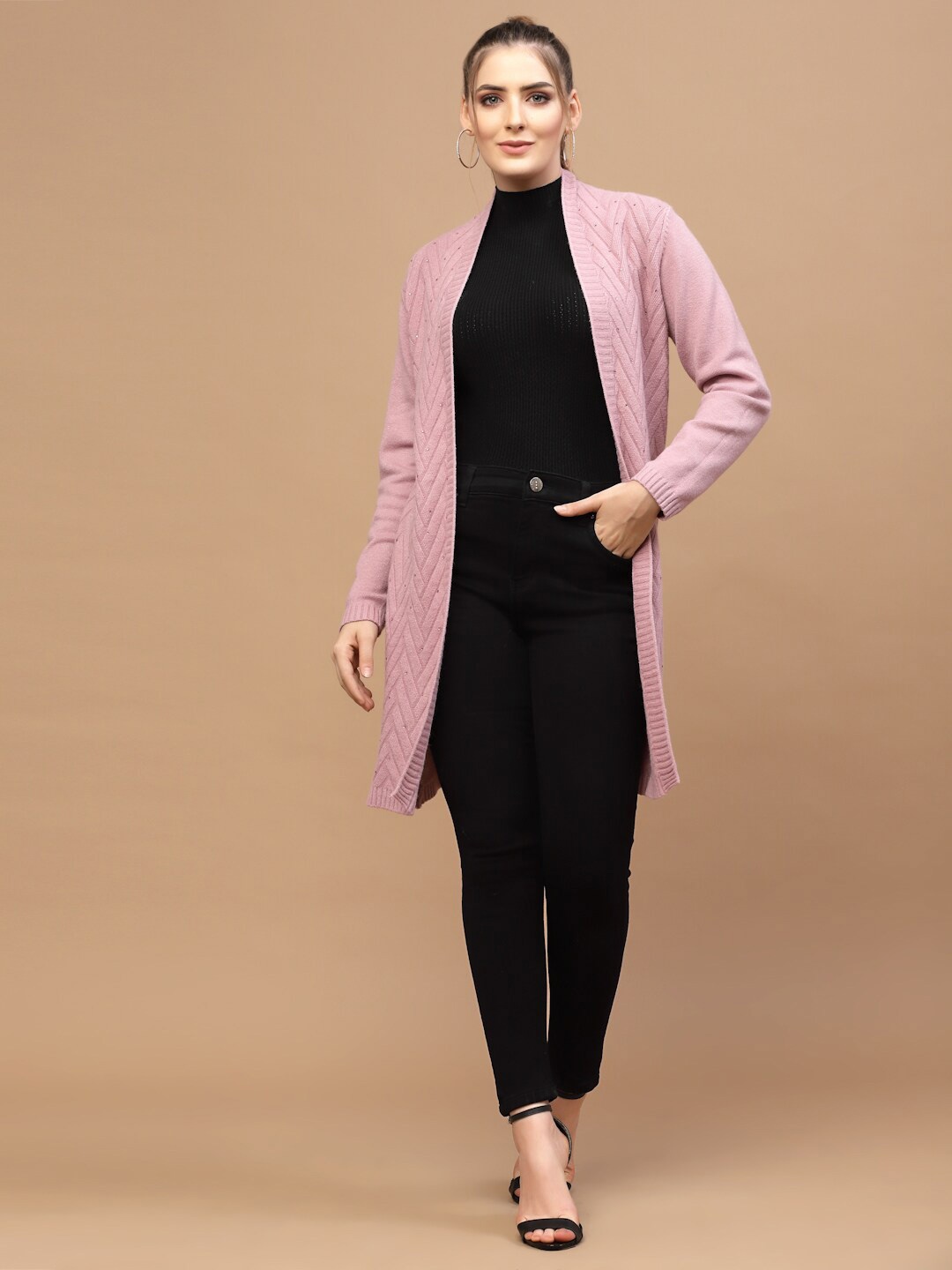 

Mafadeny Women Mauve Longline Shrug