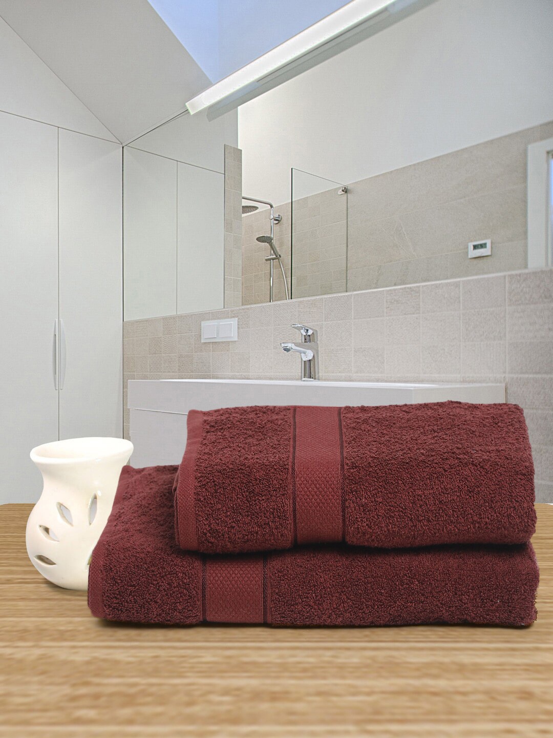 

Creeva Pack Of 2 Maroon Solid 525 GSM Pure Cotton Towel Set
