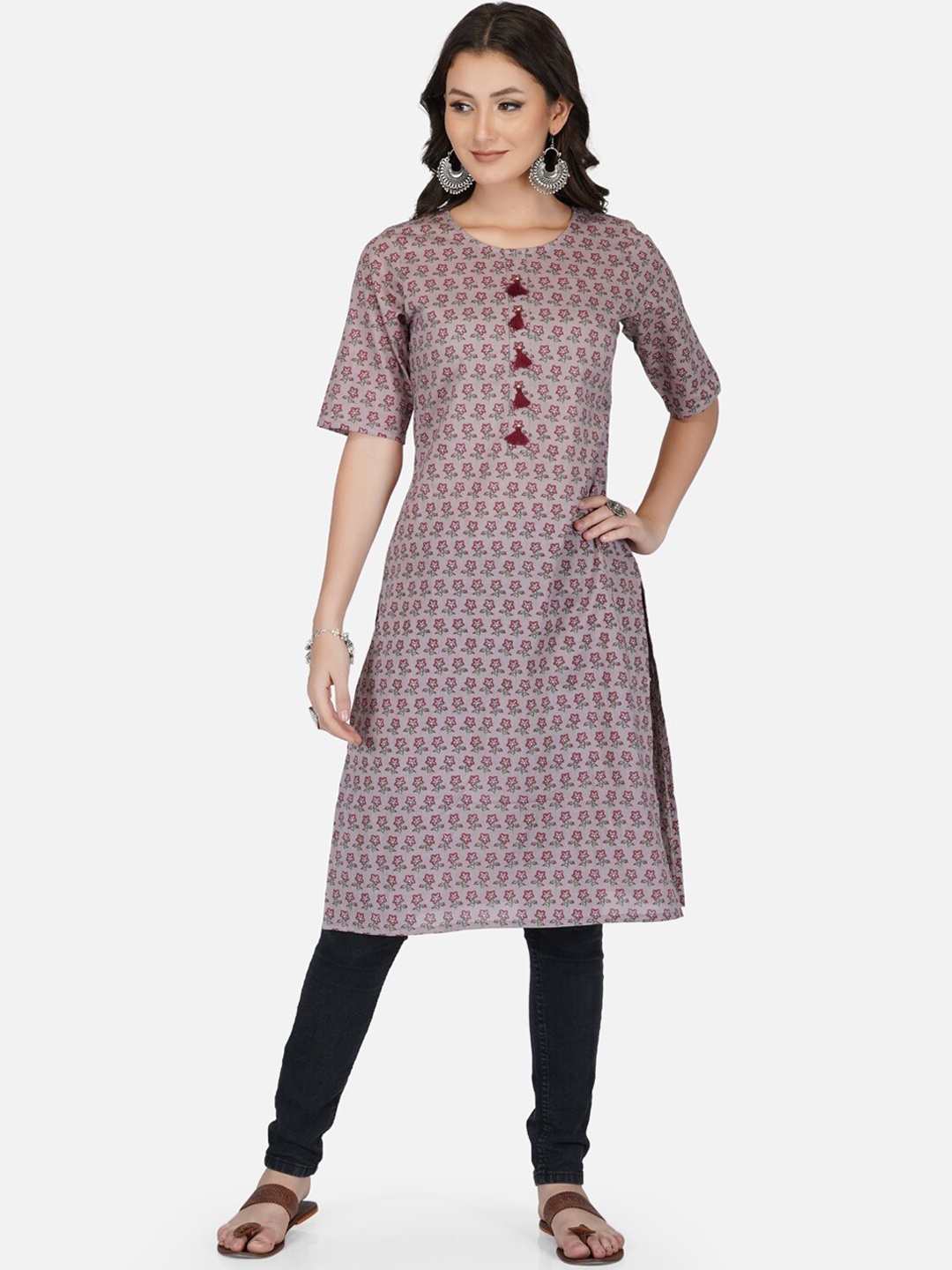 

METRO-FASHION Women Maroon Geometric Printed Floral Kurta