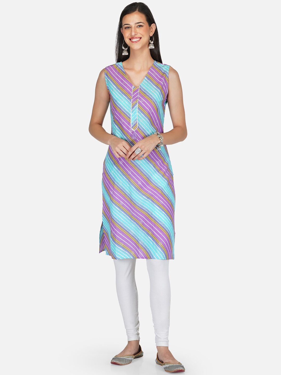 

METRO-FASHION Women Striped Pastels Kurta, Blue