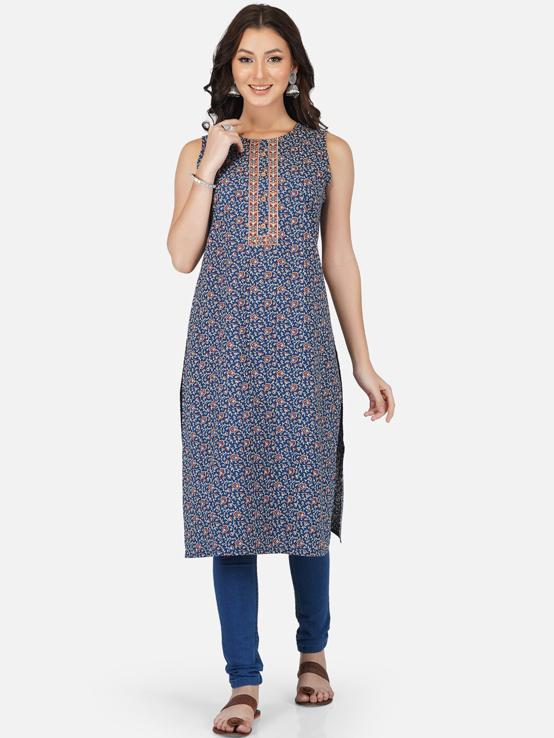 

METRO-FASHION Women Blue & Maroon Printed Straight Kurta
