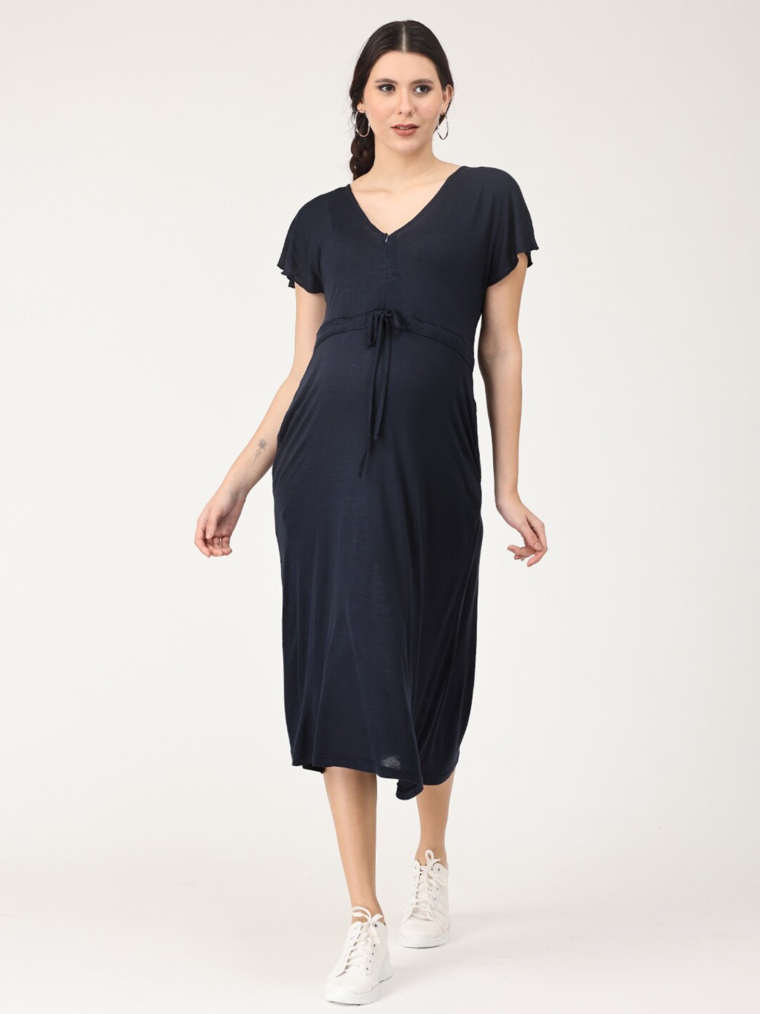 

The Mom Store Navy Blue A-Line Maternity Midi Dress