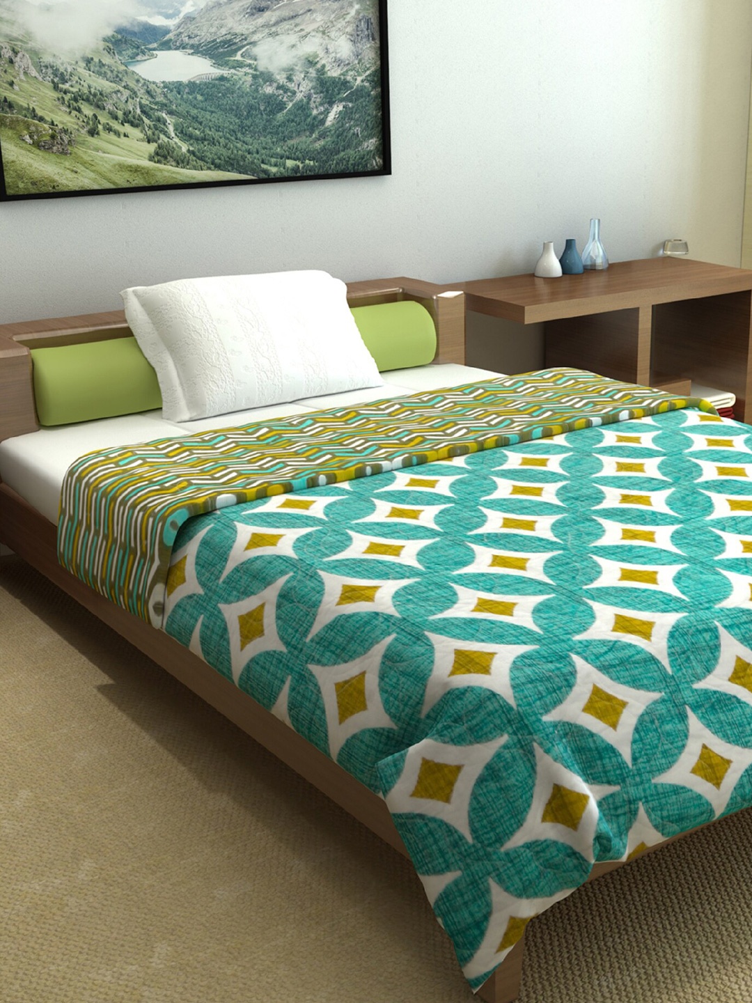 

Divine Casa Green & White Geometric Mild Winter 120 GSM Single Bed Comforter