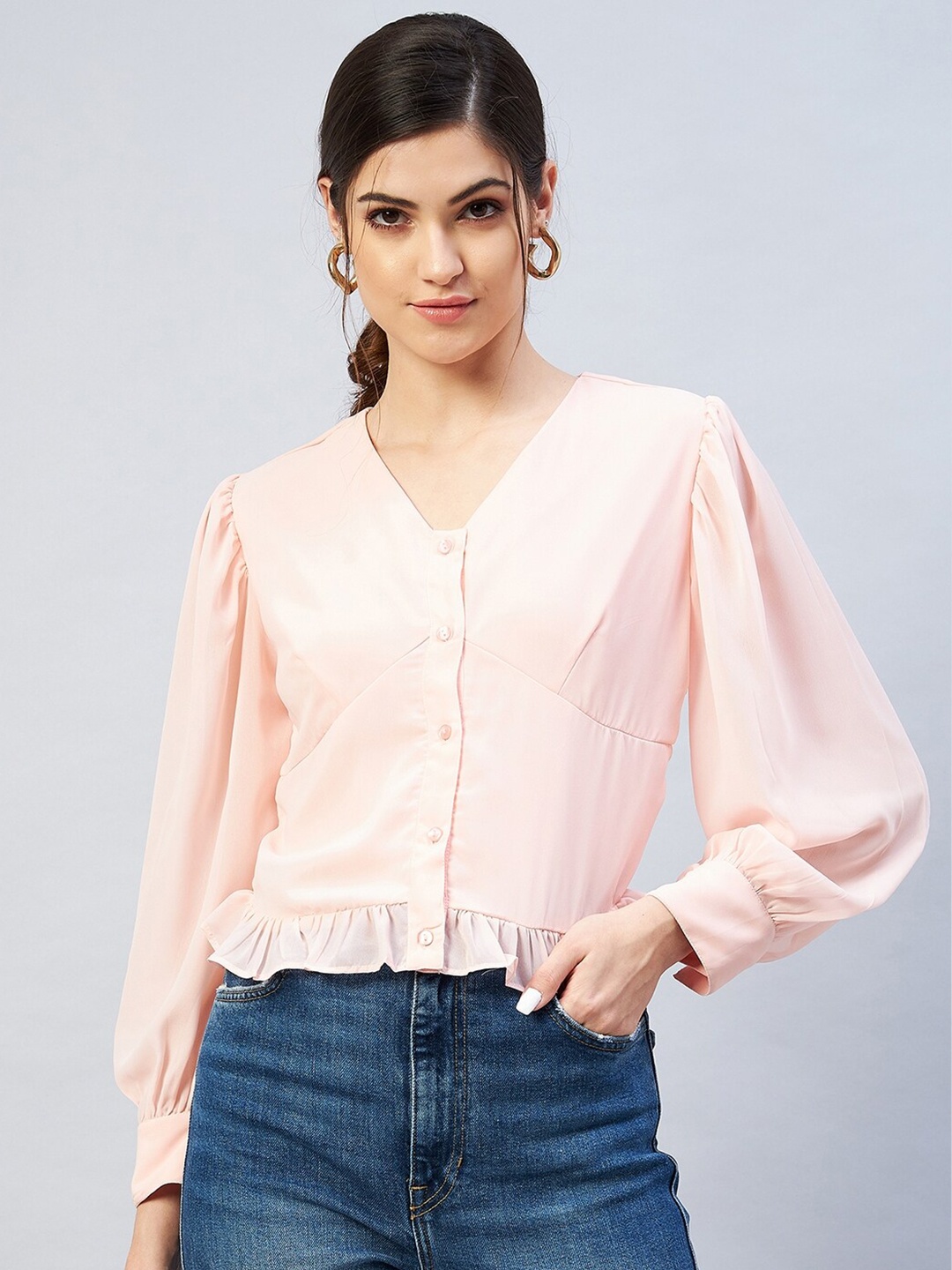 

Carlton London Pink Georgette Shirt Style Top