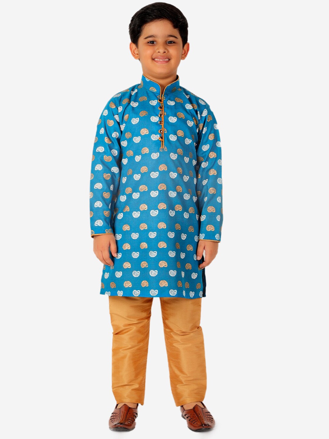 

Pro-Ethic STYLE DEVELOPER Boys Floral Printed Pure Cotton Kurta with Pyjamas, Blue