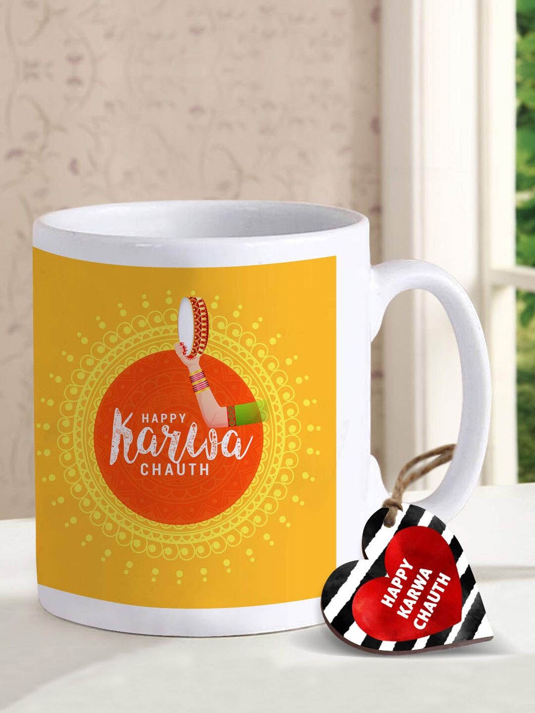 

TIED RIBBON Yellow & Red Karwachauth Printed Home Gift Sets