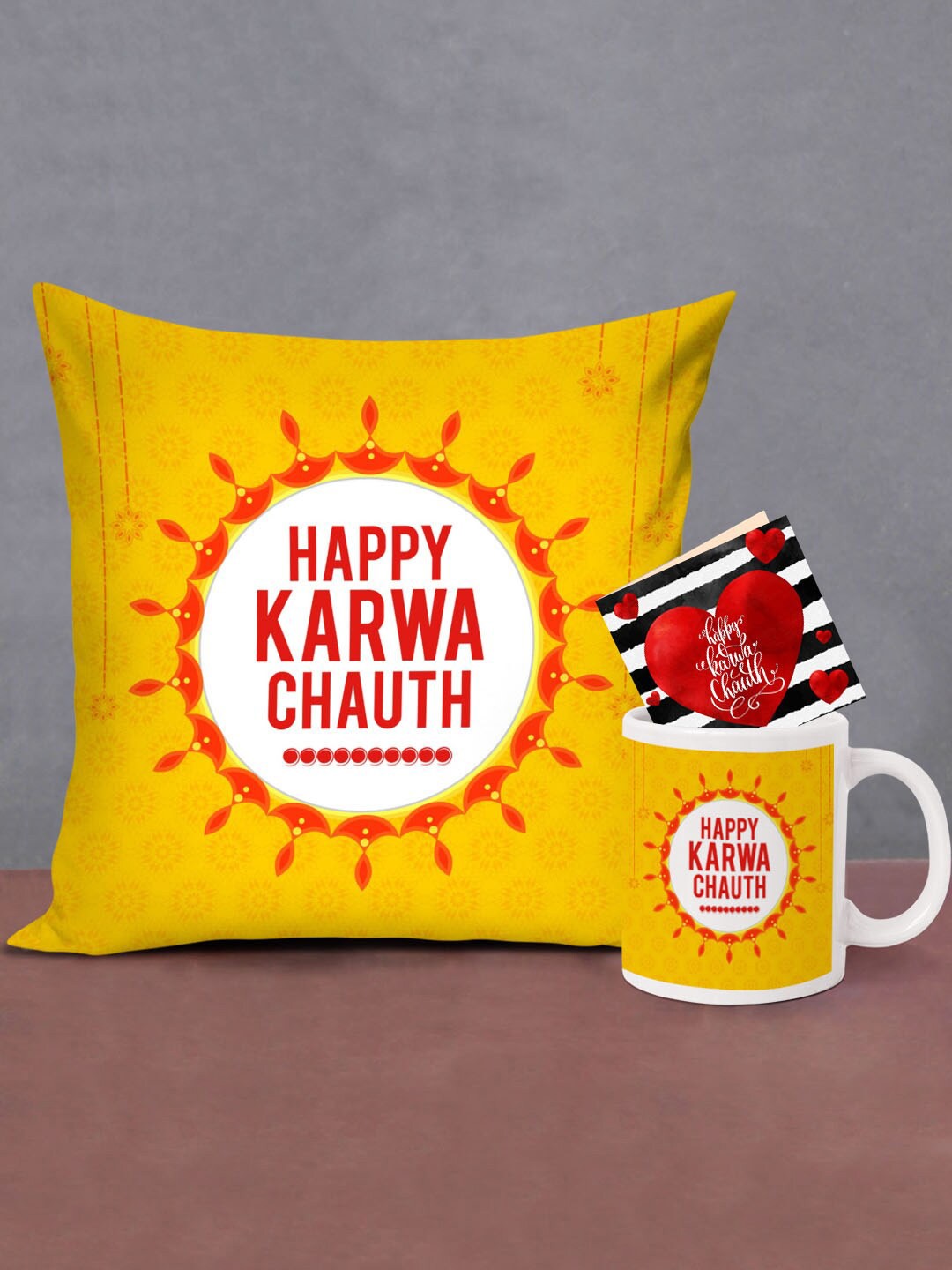 

TIED RIBBONS Yellow & White Printed Karwachauth Gift Set