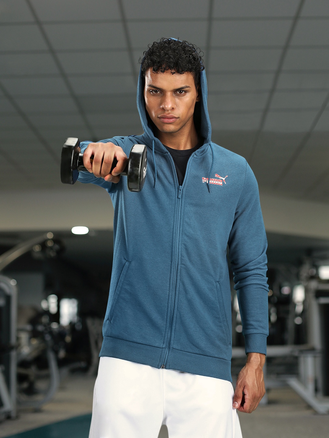 Puma Men Blue Futuristic Graphic Slim Fit Sporty Jacket