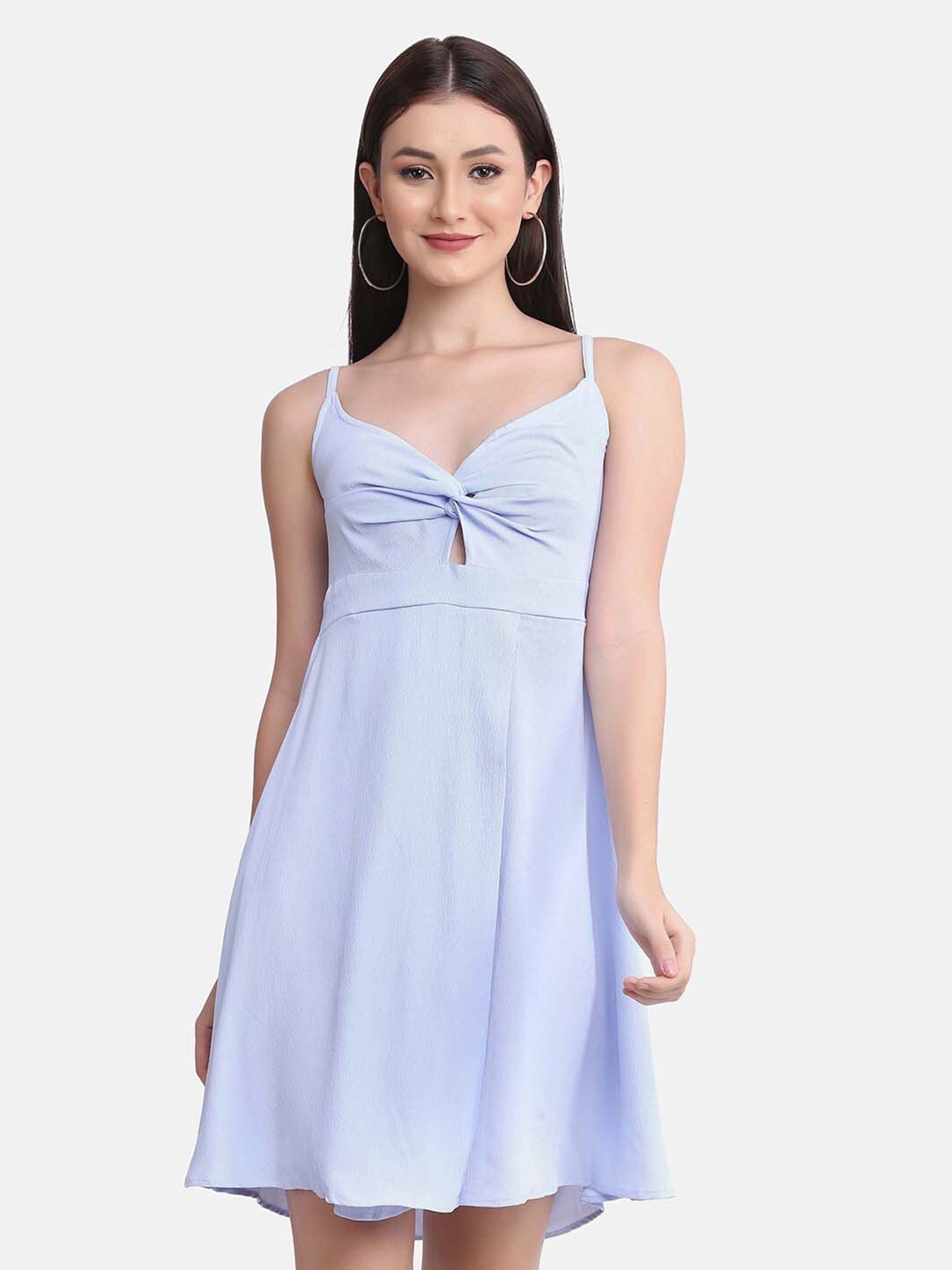 

SAKIA Women Blue Solid Shoulder Strap A-Line Dress